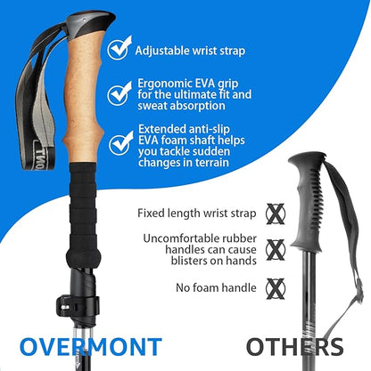 Overmont 7075 Aluminum Trekking Poles - Lightweight Collapsible Hiking Poles Adjustable Walking Sticks with EVA Handle All Terrain Accessories Carry Bag - Set of 2