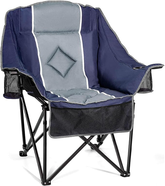 Oversized Camping Chairs Extra Wide 400lbs Capacity, Heavy Duty Folding Outdoor Chair with 2 Cup Holder & Storage Pocket, Padded and Portable Lawn Chair for Adults, Camp, Fishing, Tailgating, Picnic