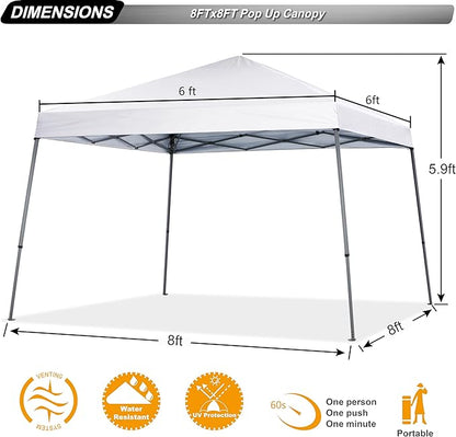 ABCCANOPY Stable Pop up Outdoor Canopy Tent 8 x 8 ft Base / 6 x 6 ft Top, White