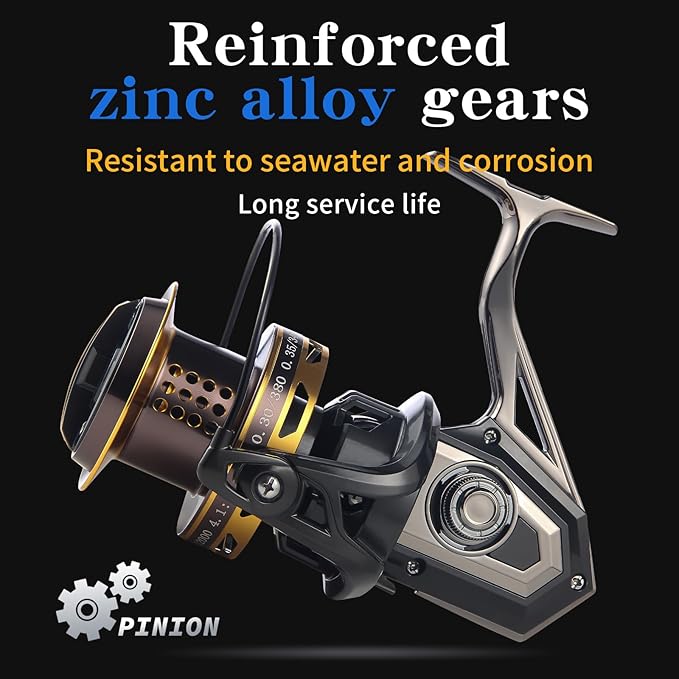 HAUT TON Spinning Reel 8000/9000/10000/12000/14000,6+1BB Metal Surf Fishing Reels,4.8:1 Gear Ratio 55lbs Drag Heavy Long Casting Inshore Saltwater Monster Fish