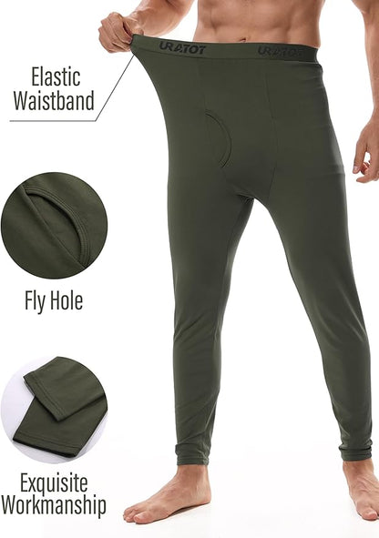 URATOT Men's Thermal Underwear Bottom Fleece Long Johns for Men Soft Warm Base Layer Thermal Pants for Cold Weather