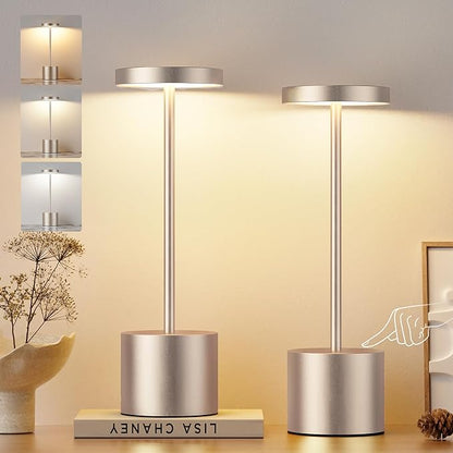 Kakanuo Cordless Table Lamp, 4000mAh Rechargeable Battery Powered Lamps, 3 Color Stepless Dimming, Wireless Outdoor Lamps for Dining Room, Bedroom, Patio, Camping, Set of 2- Antique White