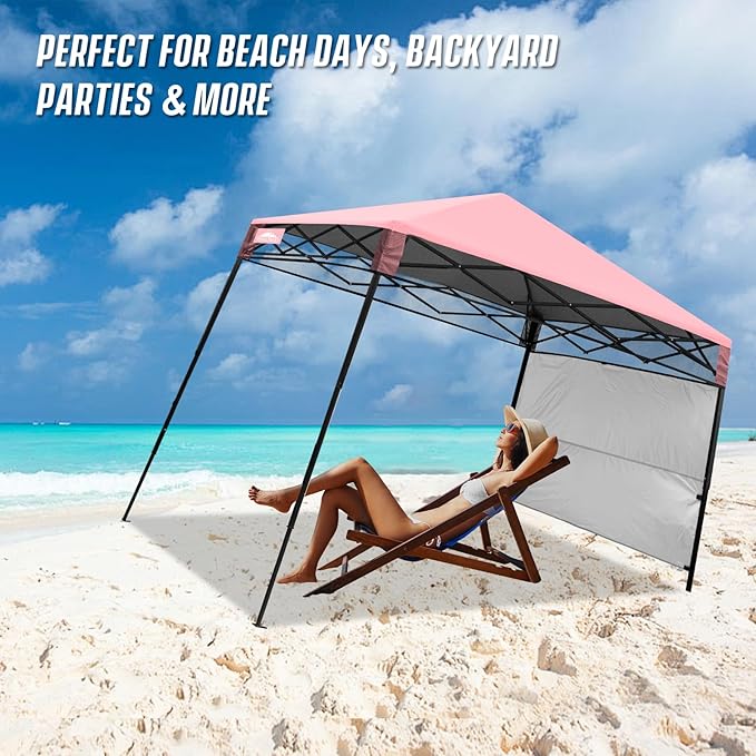 EAGLE PEAK 8x8 Pop Up Canopy Tent with Sidewall, Compact, Portable Slant Leg Instant Sun Shelter for Beach, Sports, & Camping, 8x8 Base 6x6 Top, Tender Pink