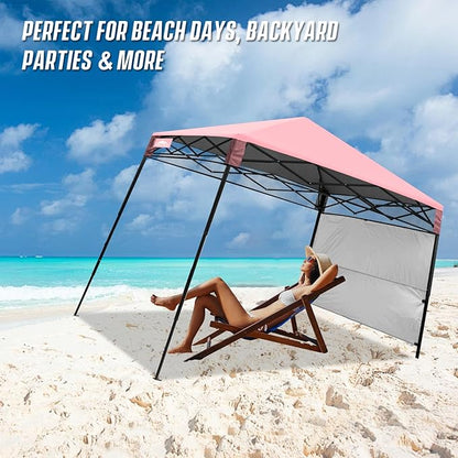 EAGLE PEAK 8x8 Pop Up Canopy Tent with Sidewall, Compact, Portable Slant Leg Instant Sun Shelter for Beach, Sports, & Camping, 8x8 Base 6x6 Top, Tender Pink