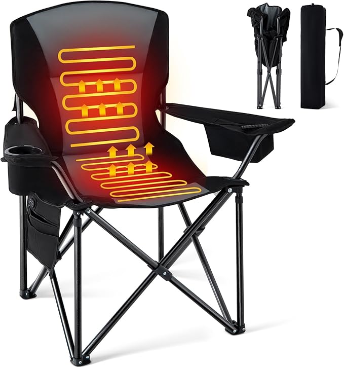 Homcosan Heated Camping Chair for Adults, Portable Outdoor Chairs with 3 Heat Levels, Oversized Foldable Lawn Chairs Without Power Bank, Perfect for Camping, Outdoor Sports, Picnics, Fishing (Grey)