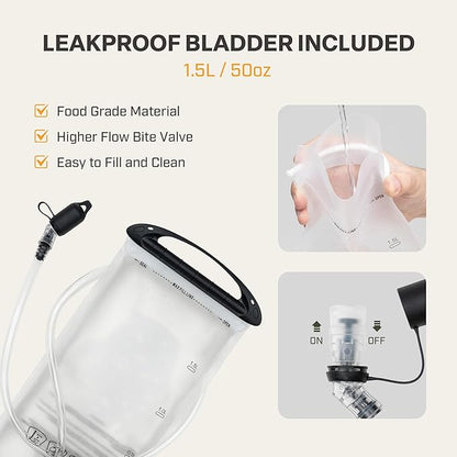 EVERFUN Hydration Backpack Running Vest Small Hiking Water Backpack with 1.5L Water Bladder for Women Men, Lightweight Reflective Dayhike Hydro Pack for Trail Running, Biking, Race, Marathons