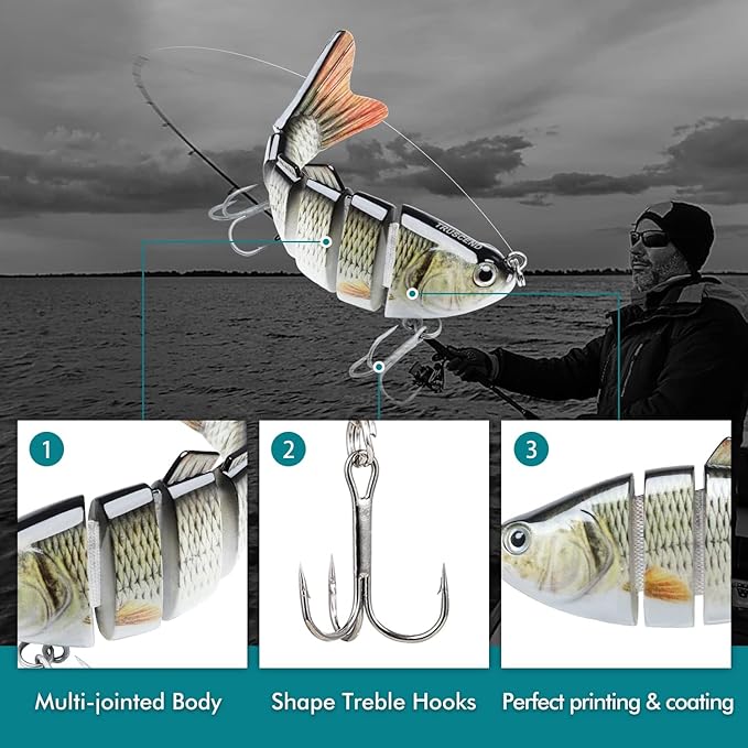 TRUSCEND Easy Catch Swimmax, Magic Noisy Turbulent Wiggling and Vibrating Actions for More Bites, Segmented Swimbait Jointed by Dyneema Strongest Fiber, Lifelike Fishing Lures for Relax Family Fishing
