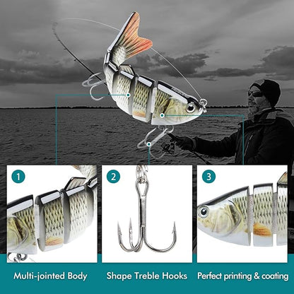 TRUSCEND Easy Catch Swimmax, Magic Noisy Turbulent Wiggling and Vibrating Actions for More Bites, Segmented Swimbait Jointed by Dyneema Strongest Fiber, Lifelike Fishing Lures for Relax Family Fishing