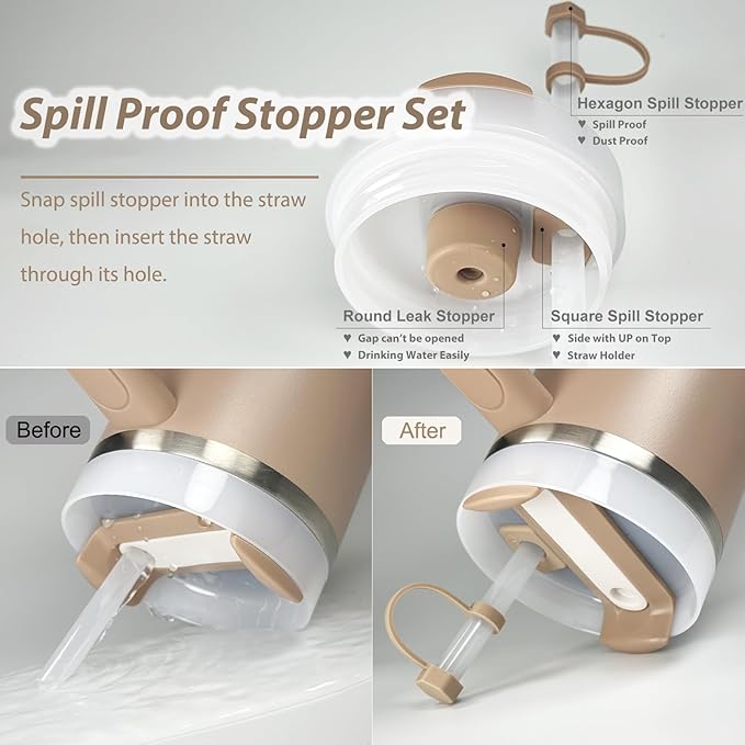 Stanley Cup Accessories Set Including 6 Pcs Silicone Spill Proof Stopper, 2 Pcs Straw Cover Cap for 9-10 mm Straws, 1 Pcs Silicone Boot for Stanley Cup 40oz & 30oz Tumbler (Almond Rose)