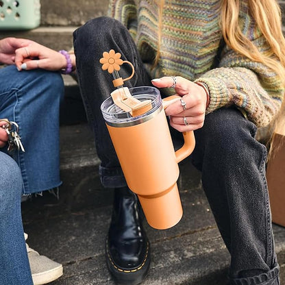 Silicone Straw Covers Toppers for Stanley Cups 30&40 Oz Tumbler Accessories 6PCS Flower Straw Caps Mixed Color Dust-Proof Reusable Straws Tips Protectors for Stanley Cup 10mm 0.4in Straws