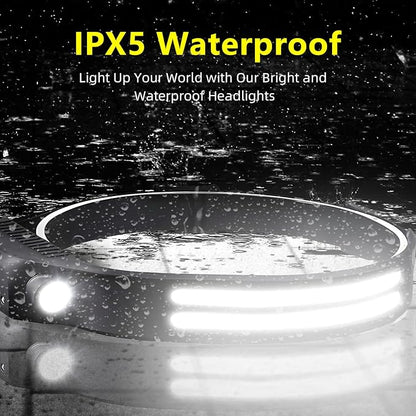 LED Headlamp Rechargeable 4PCS - 230° COB Super Bright Head Lights for Forehead, Hard hat Light for Adults, USB C Headband Flashlight for Work, Hiking, Running, Camping Essentials Gear