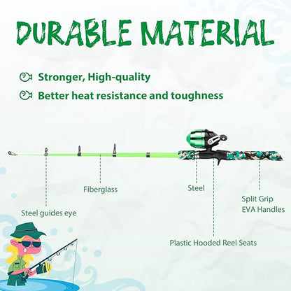 Kids Fishing Pole, Portable Telescopic Kids Fishing Poles for Boys and Girls, Fishing Rod and Reel Combo Kit with Tackle Box, and Fishing Net, Best Fishing Pole for Toddler Youth