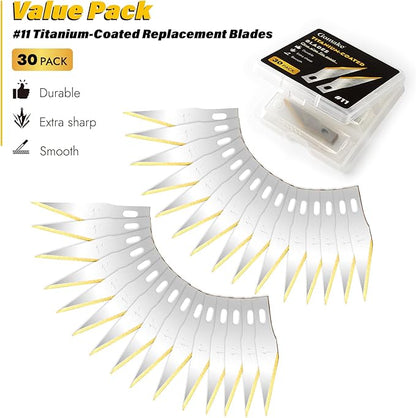 Gomake Exacto Knife Blades #11 Titanium Coated Replacement Blades for Precision Hobby Knife, 30 Pack