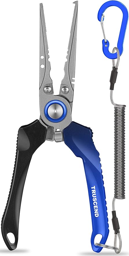 TRUSCEND Lockable Handy Fishing Pliers with Innovative Ergonomic Handle, Saltwater Corrosion Resistant Teflon Coated Fishing Tool, Multi-Function Fishing Gear with Mo-V Cutter