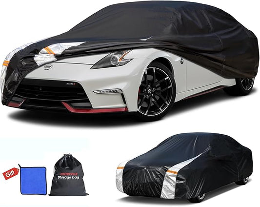Nissan 350Z Car Cover 100% Waterproof All Weather, Gift with Towel, 10 Layers Car Cover Custom Fit 2003-2026 Nissan 350Z/370Z Roadster/Coupe, Full Exterior Cover Rain Sun UV Protection with Zipper.