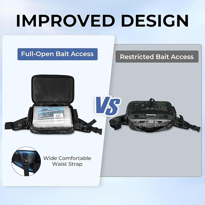 KastKing BaitSpace Waist Bag – Waterproof Tackle Storage Bag With Adjustable Belt, Fishing Fanny Pack for Men, Soft Bait Organizer, 3600 Utility Box, Rod Holder, Nylon