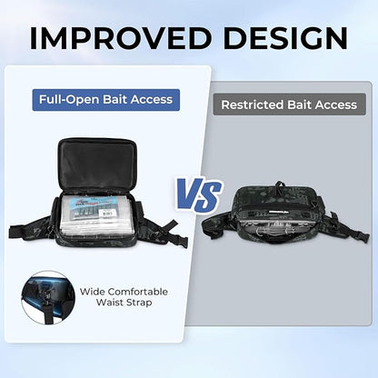 KastKing BaitSpace Waist Bag – Waterproof Tackle Storage Bag With Adjustable Belt, Fishing Fanny Pack for Men, Soft Bait Organizer, 3600 Utility Box, Rod Holder, Nylon