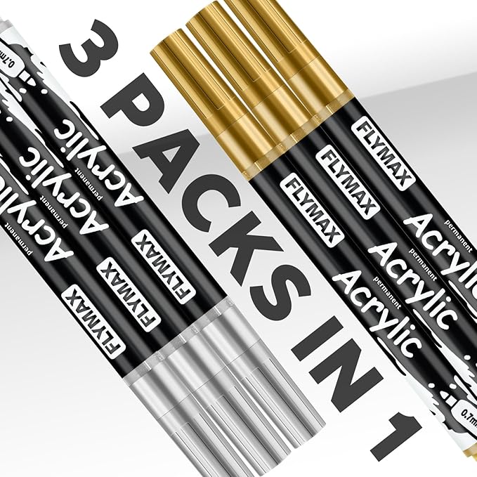 White Marker Paint Pens - Permanent Marker Pens White Acrylic Paint Water-Based 0.7mm Fine Tip Waterproof Quick-Drying (3 in 1Pack)