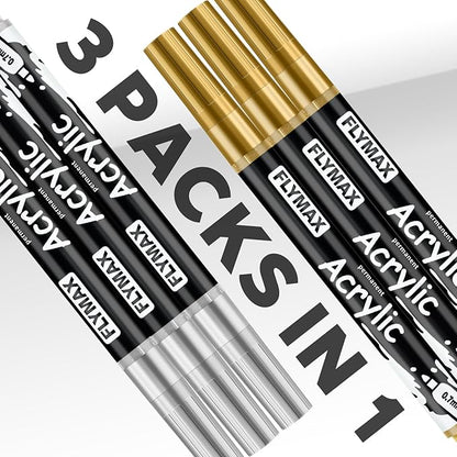 Grey Marker Paint Pens - Permanent Marker Pens Grey Acrylic Paint Water-Based 0.7mm Fine Tip Waterproof Quick-Drying (3 in 1Pack)
