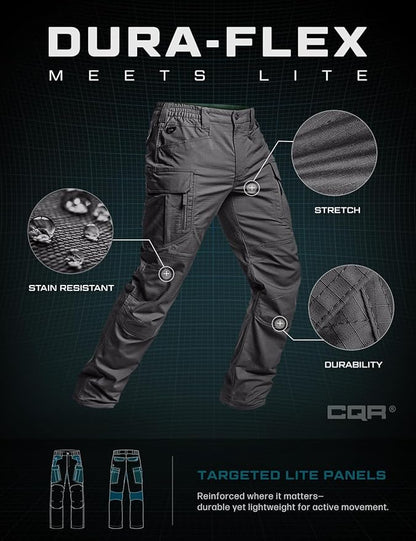 CQR Men's Flex Stretch Tactical Pants, Water Resistant Ripstop Cargo Pants, Lightweight EDC Outdoor Work Hiking Pants