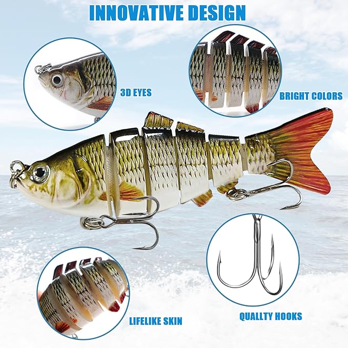 Multi Jointed Swimbait for Freshwater and Saltwater with case Fishing Lures with Sharp Hooks Top Water Bionic Swimming Lure Kit for Bass Trout Pike Walleye