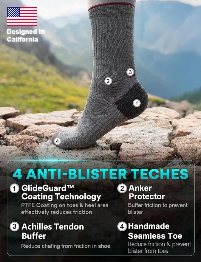 Merino Wool seamless Hiking Socks Moisture Wicking Anti-Blister Breathable Cushioned Compression Womens