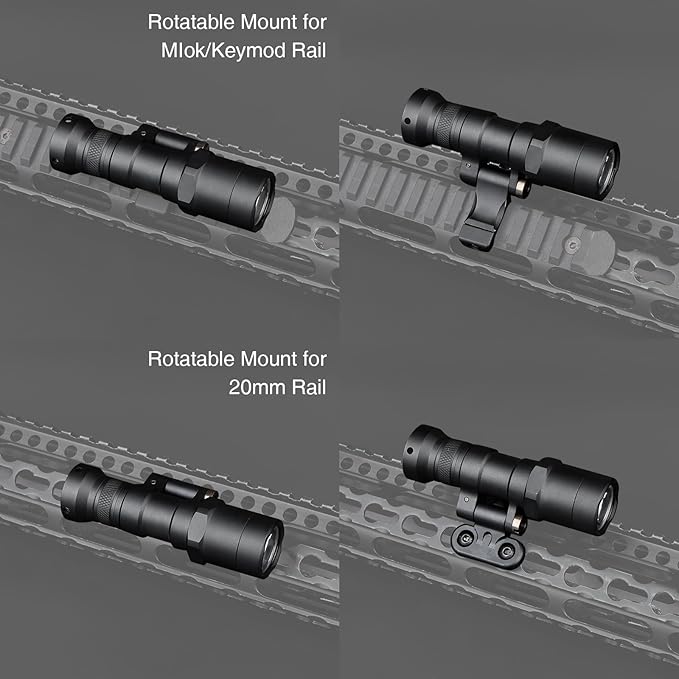 NOBUHIRO M300B 520 Lumens Tactical Flashlight, NO Logo Version with Replaceable Mounting Rotating Base for 20mm Picatinny & Mlok/Keymod Rail, with Remote Pressure & Push Button Switch