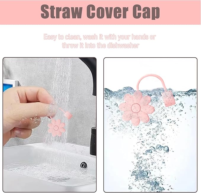 Silicone Straw Covers Toppers for Stanley Cups 30&40 Oz Tumbler Accessories 6PCS Flower Straw Caps Mixed Color Dust-Proof Reusable Straws Tips Protectors for Stanley Cup 10mm 0.4in Straws