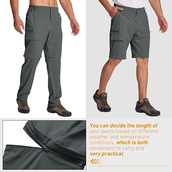 Mens Hiking Pants Convertible Quick Dry Zip Off Fishing Travel Safari Pants