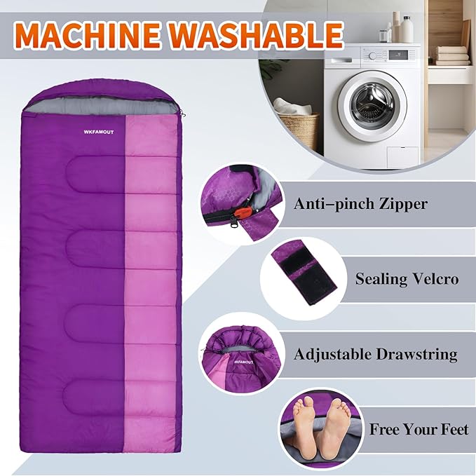 XL 10 Degree Sleeping Bags Waterproof for Adults 350GSM Machine Washable with Compression Sack for 3-4 Season Camping Outdoor