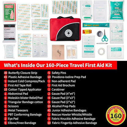 Protect Life Survival First Aid Kit for Home/Business, Camping Survival Kits | Mini Travel First Aid Kit | Camping Equipment | Small Kits for Car | Outdoor Emergency Survivals Pack - 160pcs