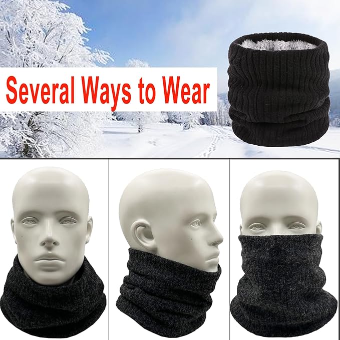 Winter Fleece Neck Warmer Mens Ski Mask Face Warmer Neck Gaiter Neck Scarf Women Thick Windproof 2 Pack