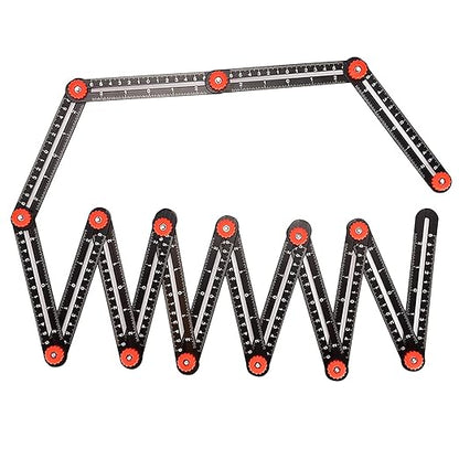 FJNATINH FJNATINH Multi Angle Measuring Ruler, 16-Sided Angle Measurement Tool with Hole Punch Locator, Aluminum Alloy Adjustable Multi-Function Bend Ruler (16-Sided)
