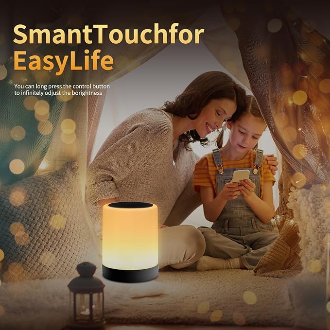 OORUN Touch Bedside Table Lamp,13 RGB Colors & 5 Brightness, USB Rechargeable Desk Lamp, Remote Control Dimmable Night Light with RGB Color Changing,Portable Lamp for Baby (2 Pack Black)