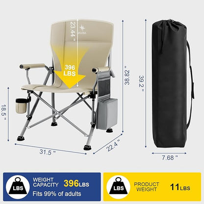 XL Heavy Duty Camping Chair 396lb Capacity (525lb MAX) - Waterproof 1680D Oxford - Oversized 2" Thick Padded Seat with Cup Holder & Cooler - Portable for Camping, Beach, Tailgating Desert Taupe