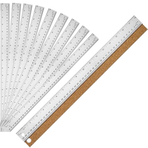 Metal Ruler with Cork Backing, 18 Inch Stainless Steel Rulers 18 Inch Metal Ruler 10 Pack - Imperial and Metric - Non-Slip Prevent Ink Leakage - for School Office Engineering Tools