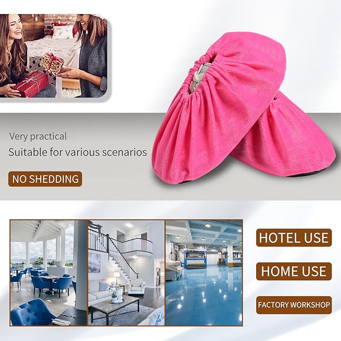 5 Pairs Reusable Shoe Covers, Non Slip Shoe Protectors Covers, Universal Soft Washable Thickened Foot Boot Shoe Covers for Indoors Home Laboratory (Pink)