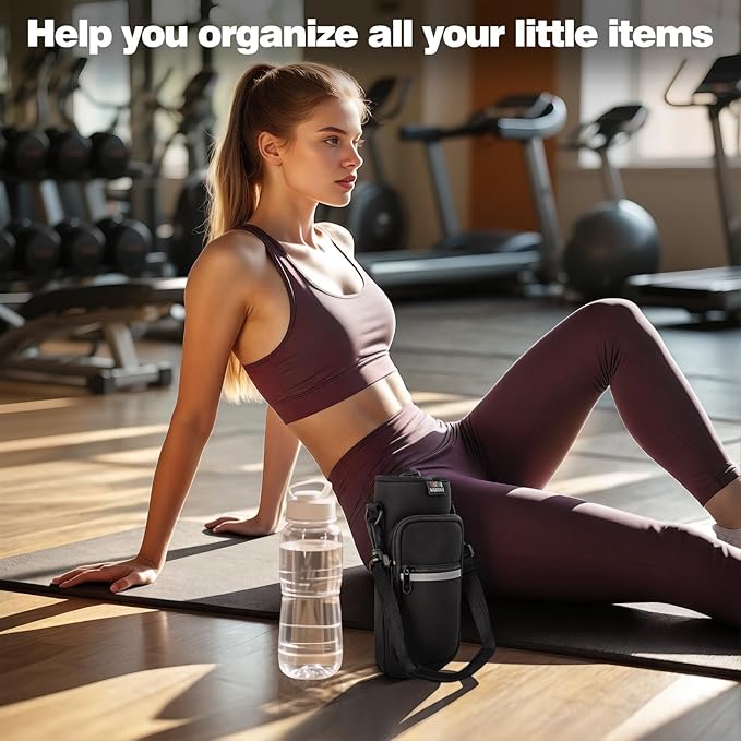 Nuovoware Water Bottle Carrier Bag,25oz/40oz/64oz Bottle Pouch Holder,Adjustable Shoulder Hand Strap 2 Pocket Sling Neoprene Sleeve Sports Accessories for Hiking Travelling Camping