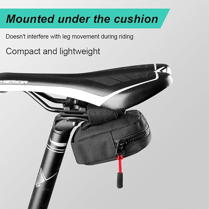 Compact Cycling Saddle Bag - Fits Under Bike Seat for easy storage - Road Bike & Bicycle Seat Bag - Tiny Durable & Water-resistant (Mini)
