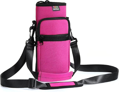 Nuovoware Water Bottle Carrier Bag,25oz/40oz/64oz Bottle Pouch Holder,Adjustable Shoulder Hand Strap 2 Pocket Sling Neoprene Sleeve Sports Accessories for Hiking Travelling Camping