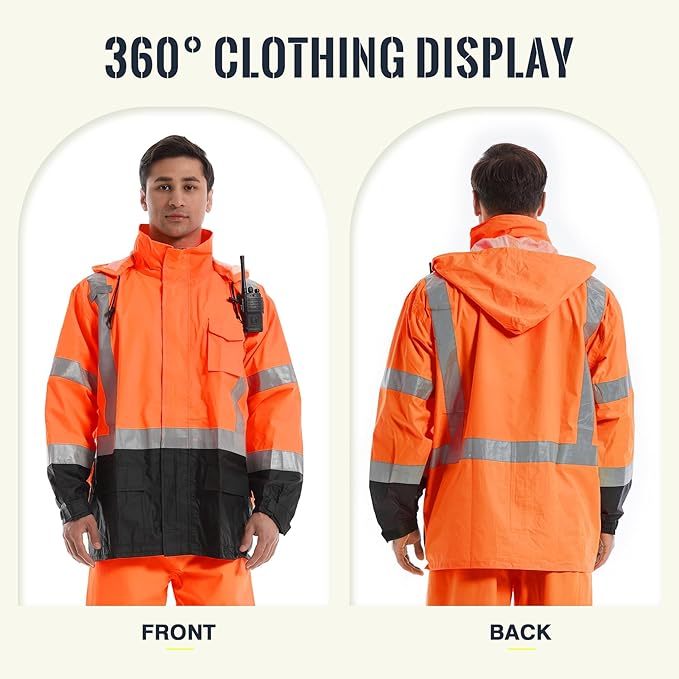 SKSAFETY Hi Vis Reflective Rain suits for Men Waterproof - High Vis Safety Rain Jacket, High Visibility Raincoat for Men