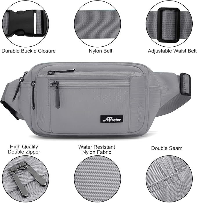 Waist Pack Bag Fanny Pack for Men&Women Hip Bum Bag with Adjustable Strap for Outdoors Workout Traveling Casual Running Hiking Cycling (New Grey)