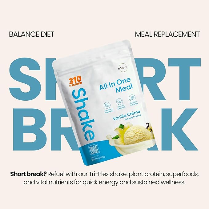310 Nutrition All-In-One Meal Replacement Shake Powder - Plant-Based Protein Smoothie Blend w/High Fiber, Probiotics & Adaptogens - Low Carb, Vegan, Keto & Paleo Friendly - Vanilla Creme - 14 Srv