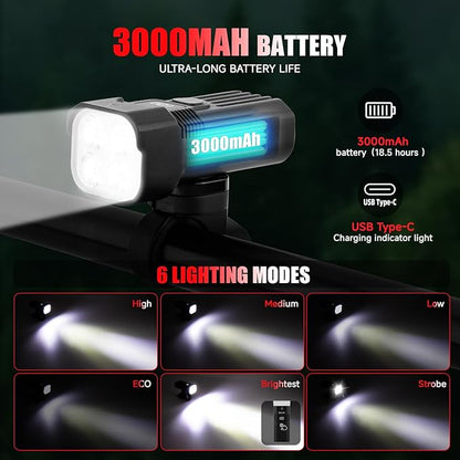 Bike Light for Night Riding, 2000LM/1000LM Bicycle Headlight & Taillight, Multiple Modes,3000mAh/2000mAh USB C Rechargeable Waterproof LED Bright Bike Headlights for Cyclists and Commuters