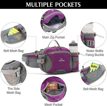 Peicees Hiking Fanny Pack Large Waist Bag for Men Women with Bottle Holder Water Resistant Lumbar Pack for Hiking Camping Fishing Outdoor (Bottle Not Included)