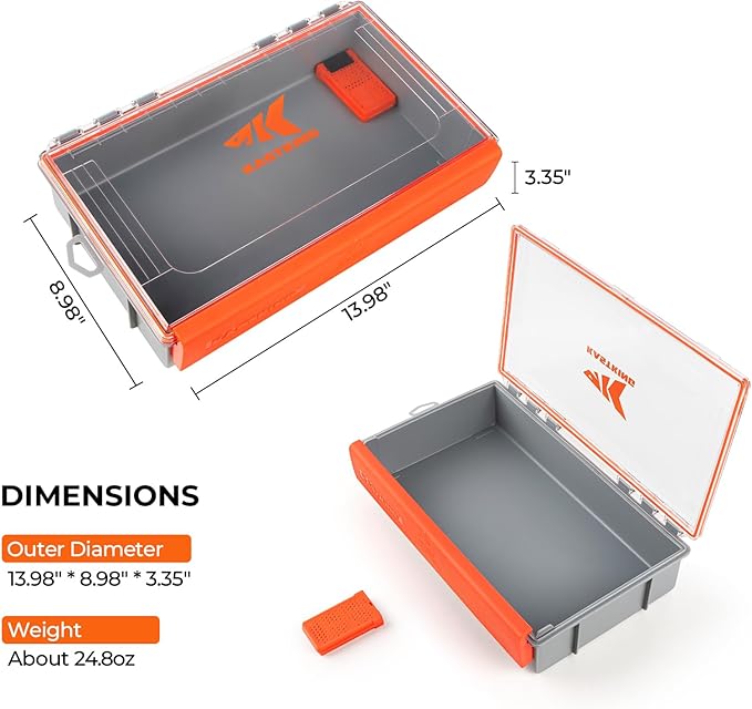 KastKing HyperSeal Waterproof Tackle Box, 3700 Deep Tackle Trays, Fishing Tackle Box Organizer With Exterior Stickers, Fishing Gear & Fishing Accessories Storage