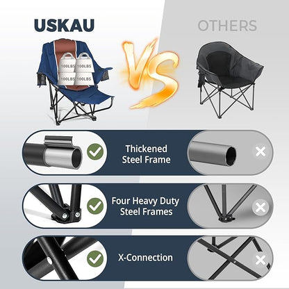 Camping Chair with Removable Footrest, Oversized Outdoor Chair with Headrest & Cup Holders, 400lb Capacity Lawn Chair for Sports Backyard Fishing