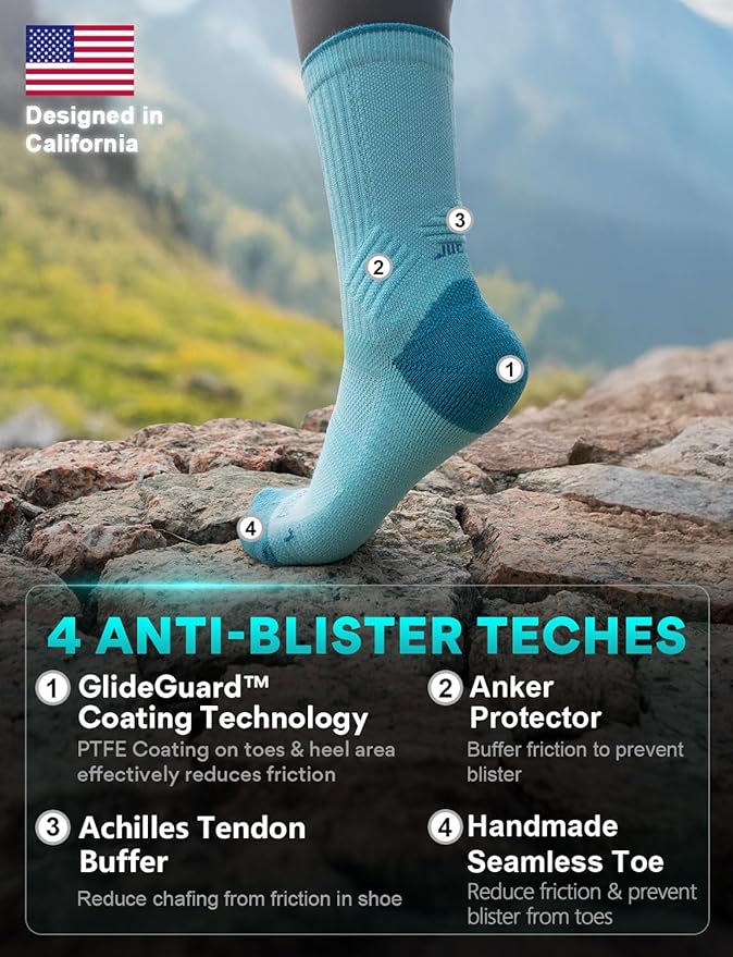 Merino Wool seamless Hiking Socks Moisture Wicking Anti-Blister Breathable Cushioned Compression Womens