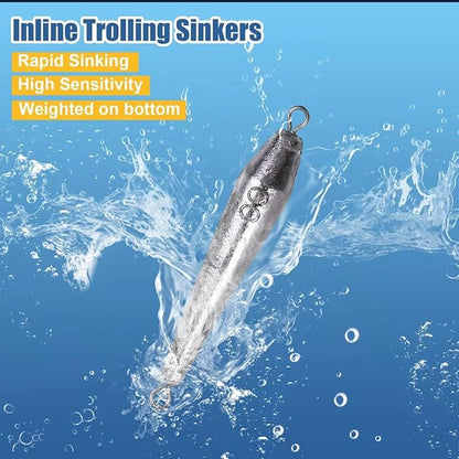 Through Wire Inline Torpedo Sinkers, Lead Double Ringed One Piece Wire Saltwater Fishing Torpedo Weights for Bottom Surf Fishing 1oz, 2oz, 3oz, 4oz, 5oz