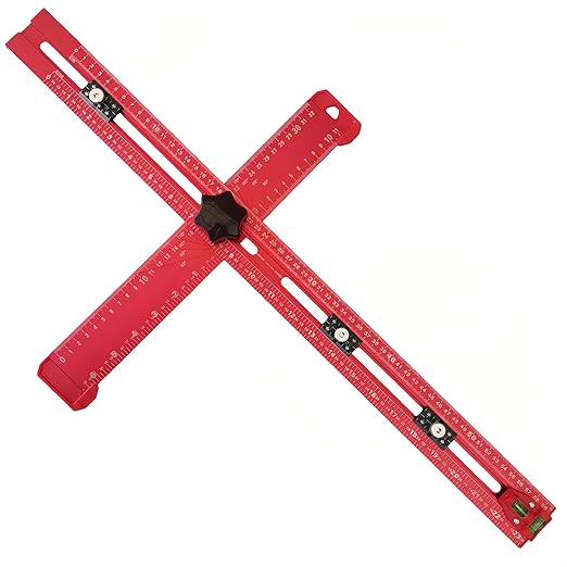 5-in-1 T Square Ruler 24 Inch, Multifunctional Drilling Positioning Ruler for Precision Hole Punching, Cabinet Hardware Jig, Adjustable Angle Ruler for Angle Measurement, Metric & Imperial